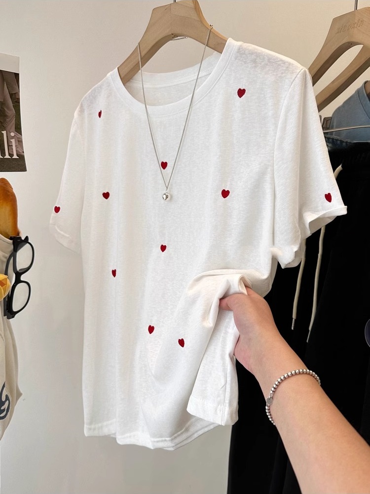 Embroidery Cotton Shirt - plus Size 240 Pounds Love Embroidery