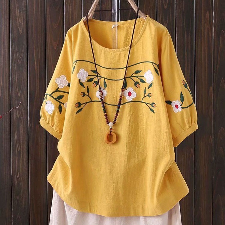 Embroidery Cotton Shirt - Plus-size Women's Spring and Summer New