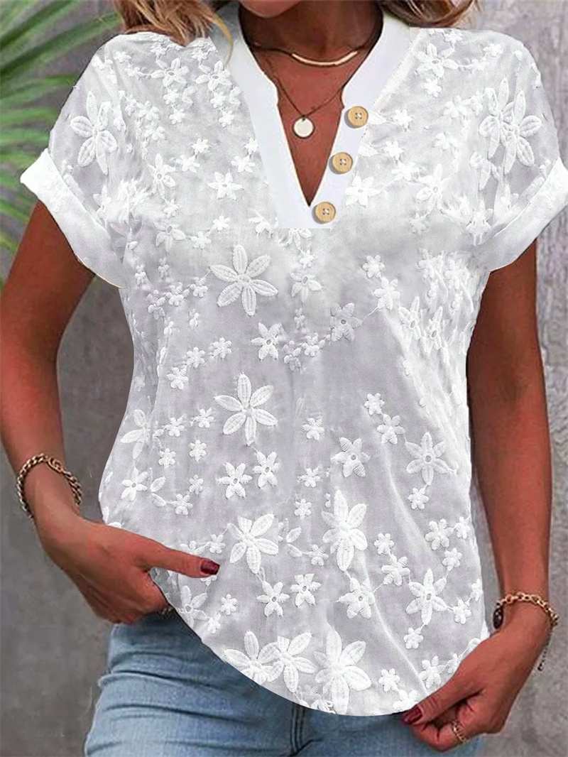 Summer Women White Floral Embr - đánh giá và giá Embroidery Uniform
