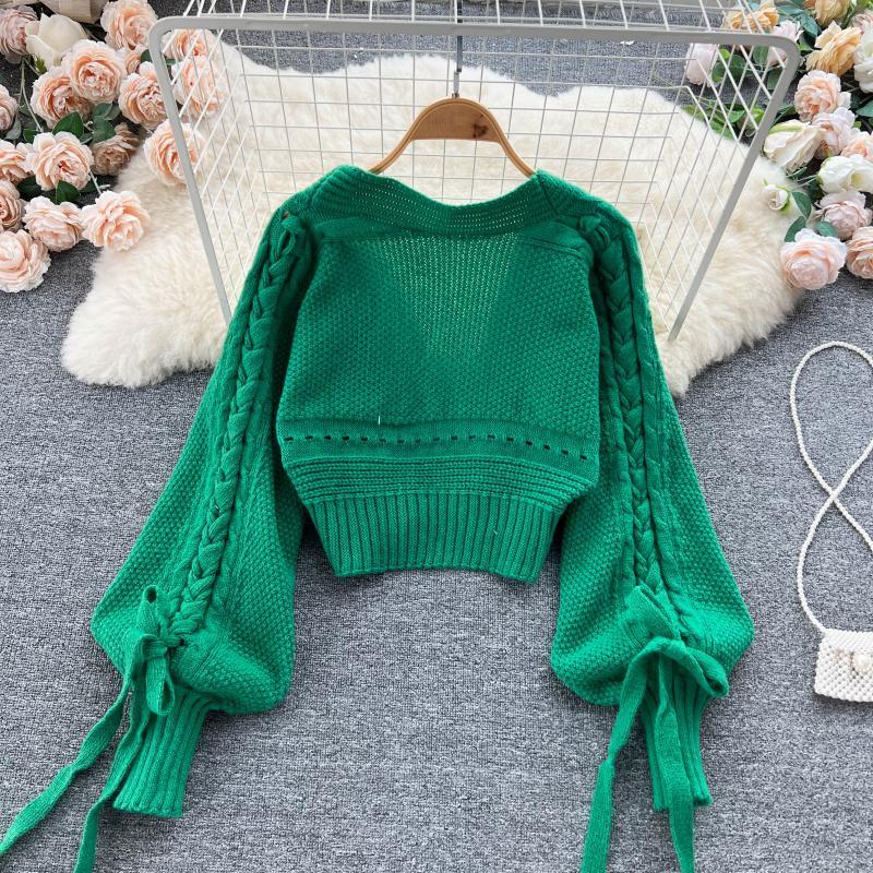 Green Casual Acrylic Knit V-Ne - đánh giá và giá Embroidery Online
