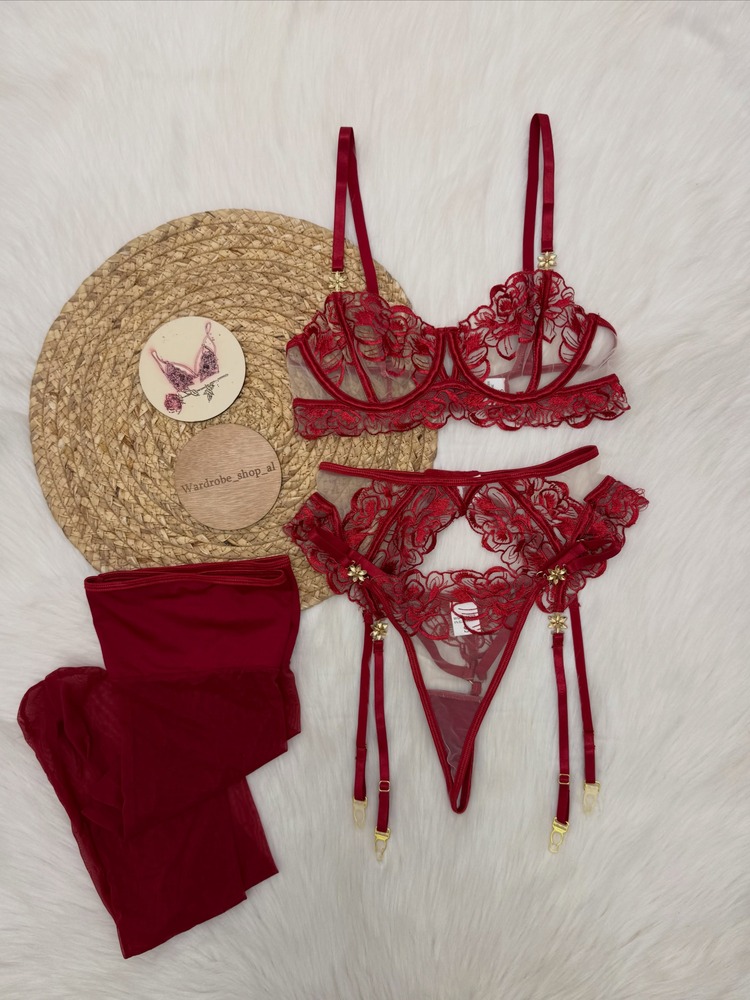 Women's Burgundy Lace Lingerie - đánh giá và giá Embroidery Outfit