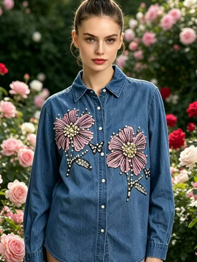 Women Denim Embroidery Blouses - đánh giá và giá Embroidery Cotton Shirt