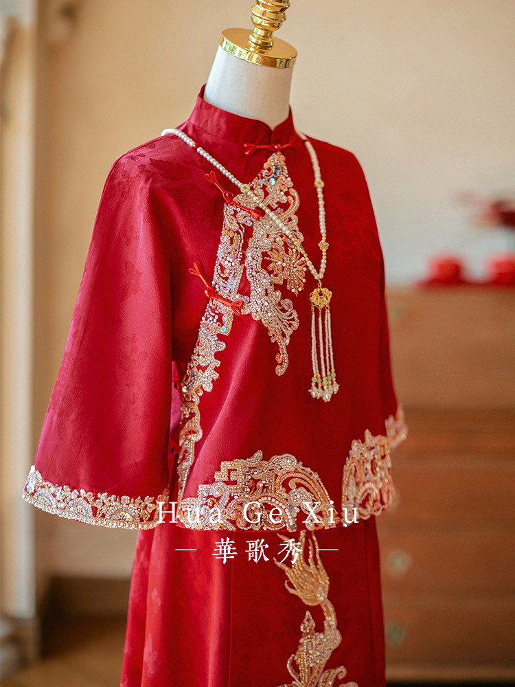 Red Chinese Xiuhe Wedding Dres - đánh giá và giá Embroidery Outfit
